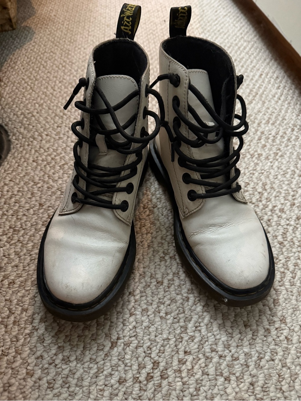 Dr. Martens White Leather Lace-Up Boots with Black Accents